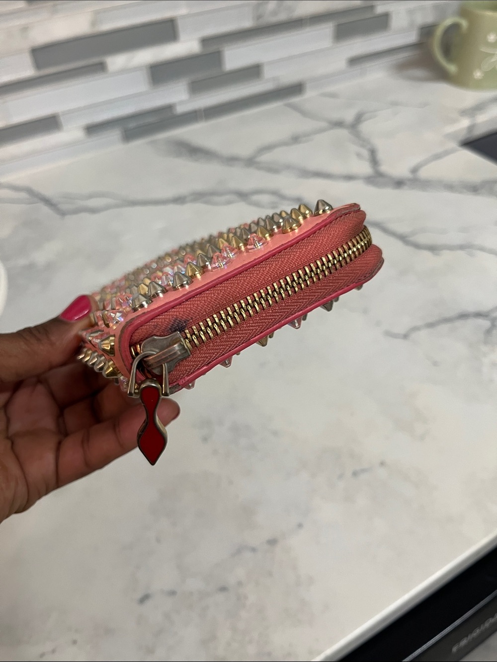 Christian Louboutin Pink Studded Zip Wallet - Picture 3 of 10
